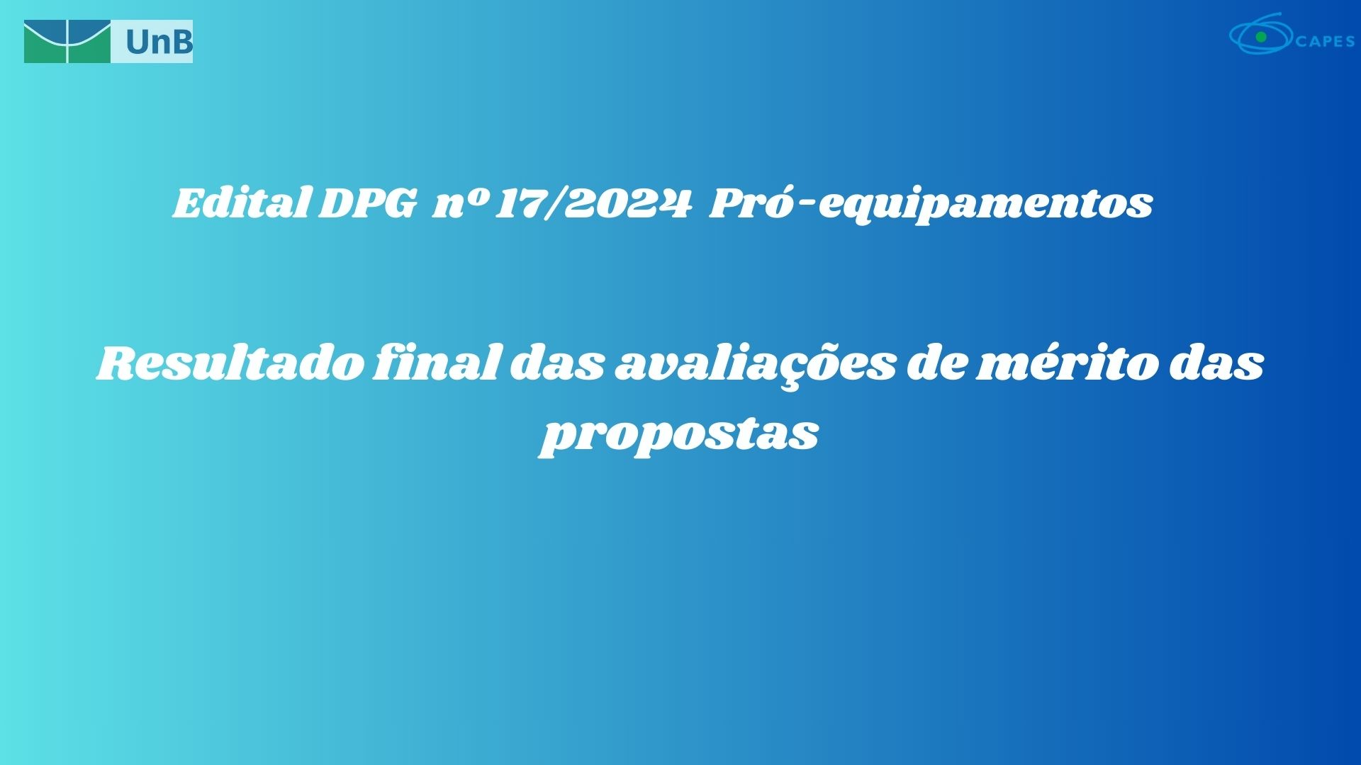 Edital DPG Pró-Equipamentos nº 17/2024